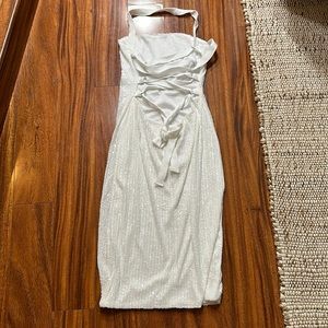 White corset back midi sequin dress